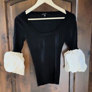 Black BEBE Shirt with White Puppy Sleeves
